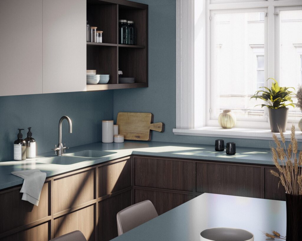 Quartz-kitchen-worktops inspiration-Silestone-cala-blue