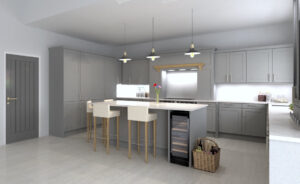 Beau Bijou Design. DIY Kitchens Bramley Heron Grey with quartz worktops