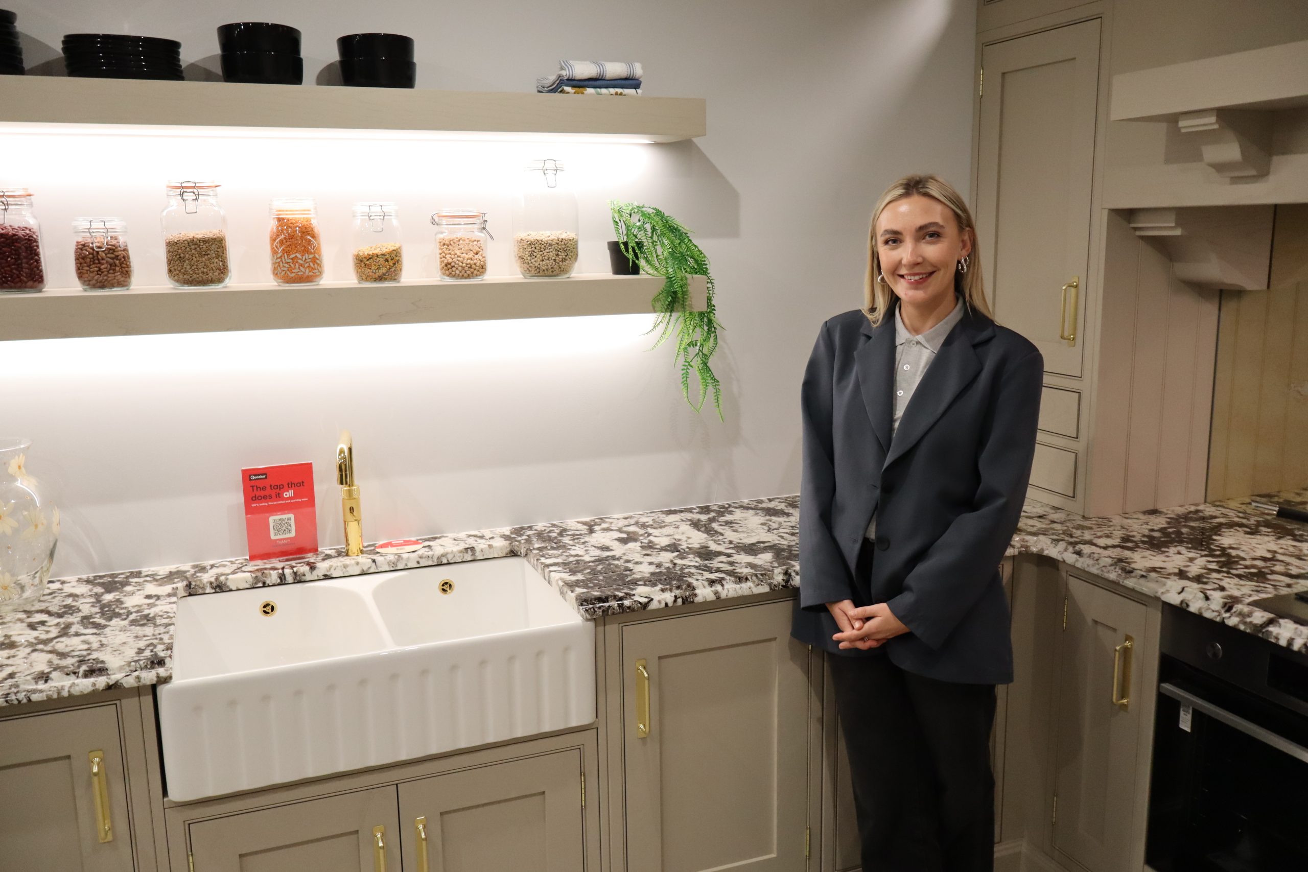 Quooker tap on a belfast sink in the Hebden Bridge showroom