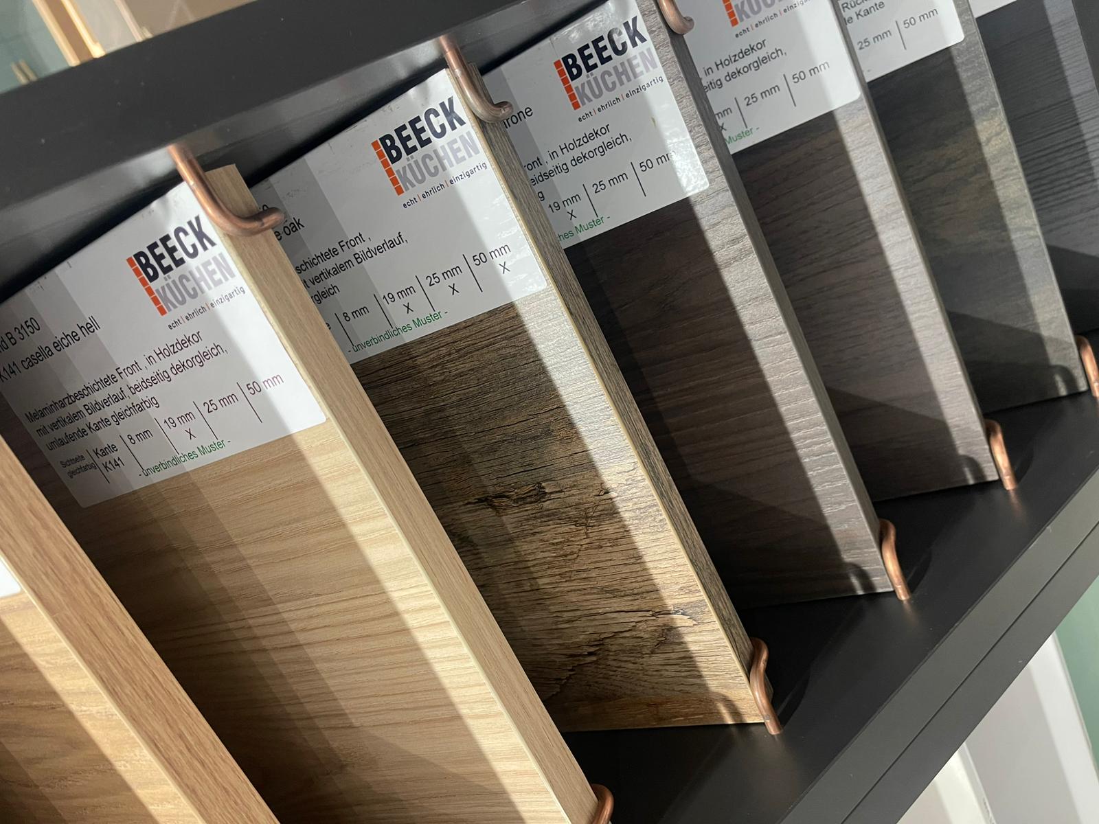 Selection of Beeck German Kitchen samples in the German kitchen showroom in Hebden Bridge