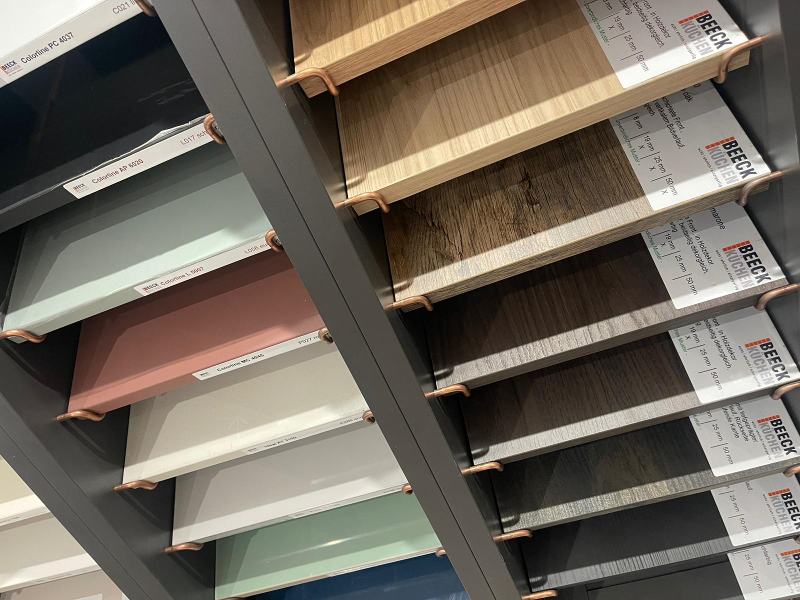 Selection of Beeck German Kitchen samples in the German kitchen showroom in Hebden Bridge