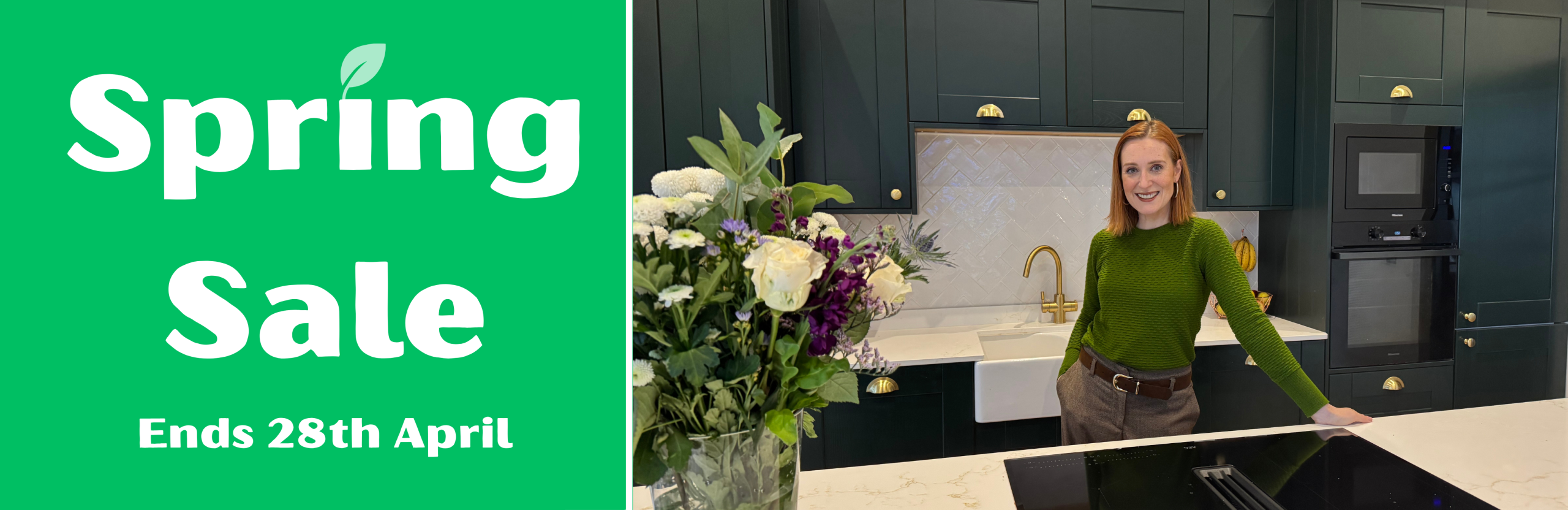 Spring sale banner featuring Michele and her new kitchen Spring sale banner featuring Michele and her new kitchen