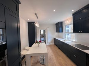 Beau Bijou Design - Hallas and Hill painted indigo shaker timber kitchen with quartz worktops