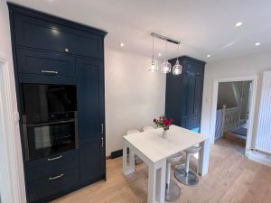 Beau Bijou Design - Hallas and Hill painted indigo shaker timber kitchen with quartz worktops