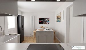 beau bijou design. independent kitchen designer. shaker dove grey with Laminam porcelain worktops