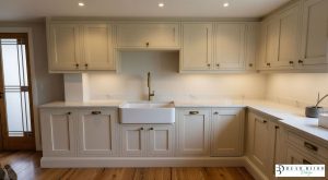 kitchen design ultra realistic render in frame porcelain kitchen with quartz worktops,