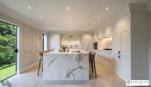 kitchen design ultra realistic render in frame ceramic kitchen with Porcelain Laminam worktops