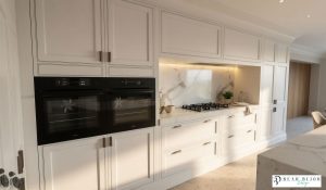 kitchen design ultra realistic render in frame ceramic kitchen with Porcelain Laminam worktops