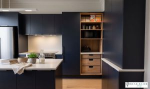 kitchen design ultra realistic render painted mdf dark blue kitchen with Silestone quartz worktops