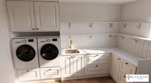 beau bijou design ultra realistic render. mussel traditional moulded shaker utility room